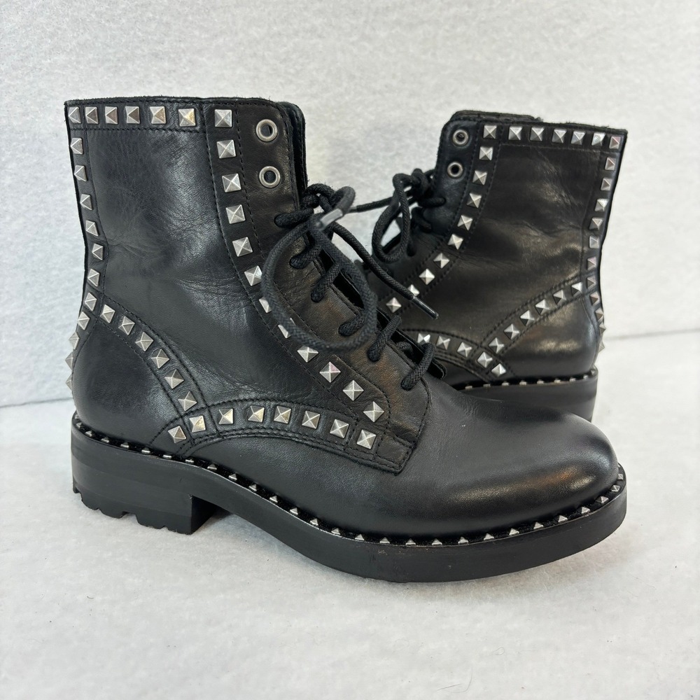 ASH Wolf Studded Leather Combat Boots size 5 / 35 Lace Up Punk Edgy Goth Rocker